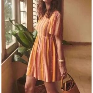 Sézane Magda dress cotton blend smocked bodice sz 38